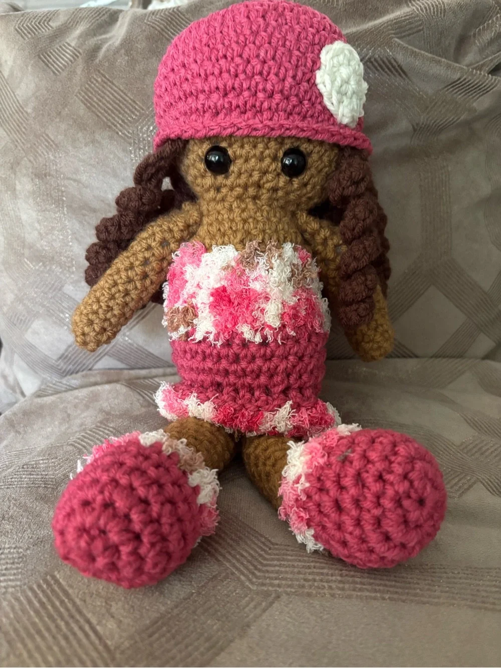 Handmade Pink Crochet Doll Hat & Outfit - Kids 3+